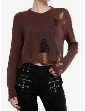 Social Collision® Brown Distressed Girls Crop Sweater, , hi-res