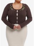 Thorn & Fable Frog Floral Girls Cable Knit Cardigan Plus Size, BROWN, hi-res