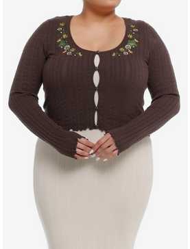 Thorn & Fable Frog Floral Girls Cable Knit Cardigan Plus Size, , hi-res