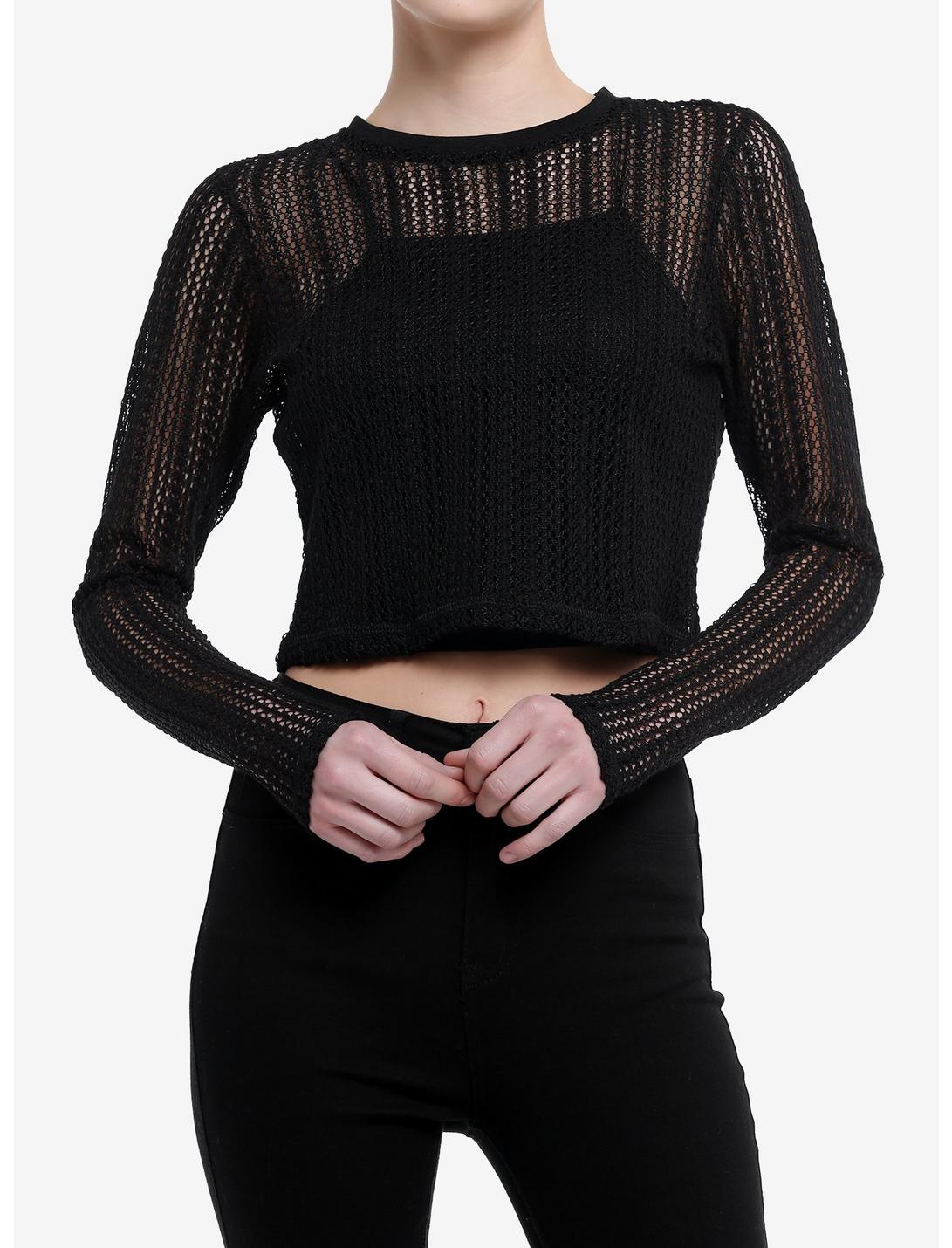 Cosmic Aura Black Girls Crop Knit Sweater, BLACK, hi-res