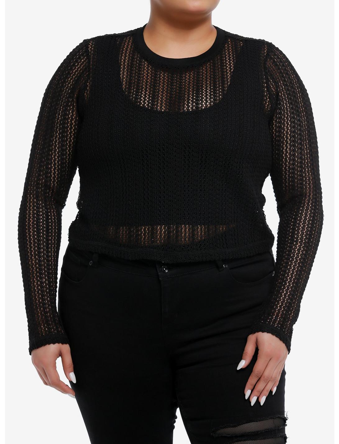 Cosmic Aura Black Girls Crop Knit Sweater Plus Size, BLACK, hi-res