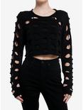 Cosmic Aura Black Cutout Girls Crop Sweater, BLACK, hi-res