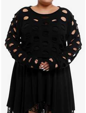 Cosmic Aura Black Cutout Girls Crop Sweater Plus Size, , hi-res