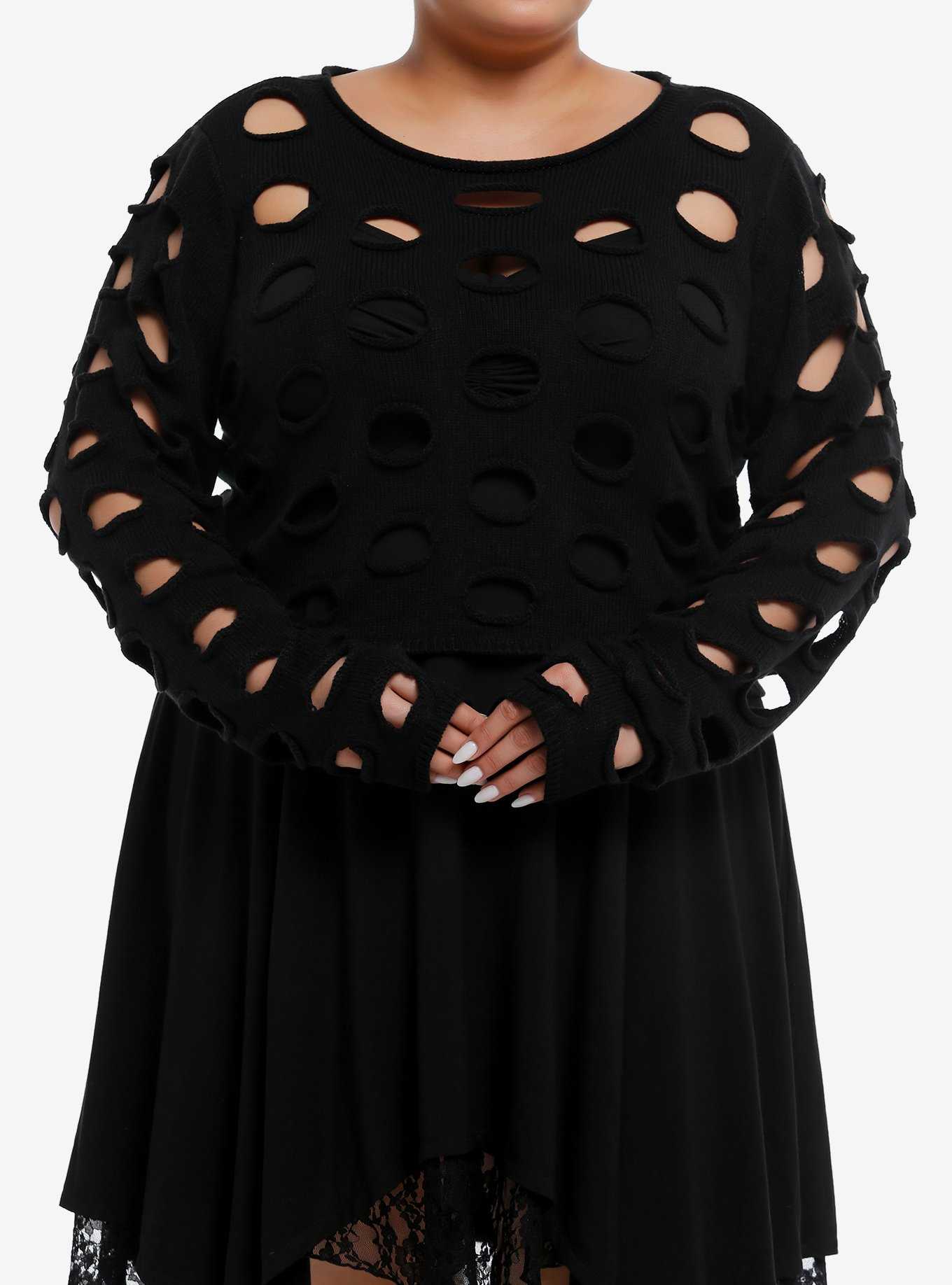 Cosmic Aura Black Cutout Girls Crop Sweater Plus Size, , hi-res