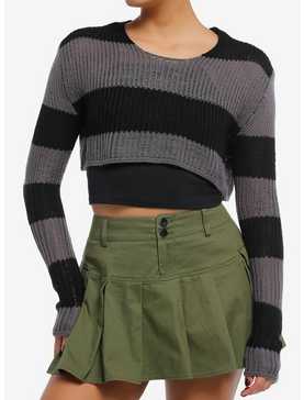 Social Collision® Black & Grey Stripe Girls Crop Knit Sweater, , hi-res