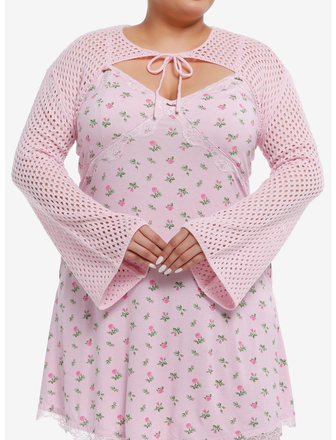 Sweet Society Pink Knit Bolero Girls Crop Shrug Plus Size, PINK, hi-res