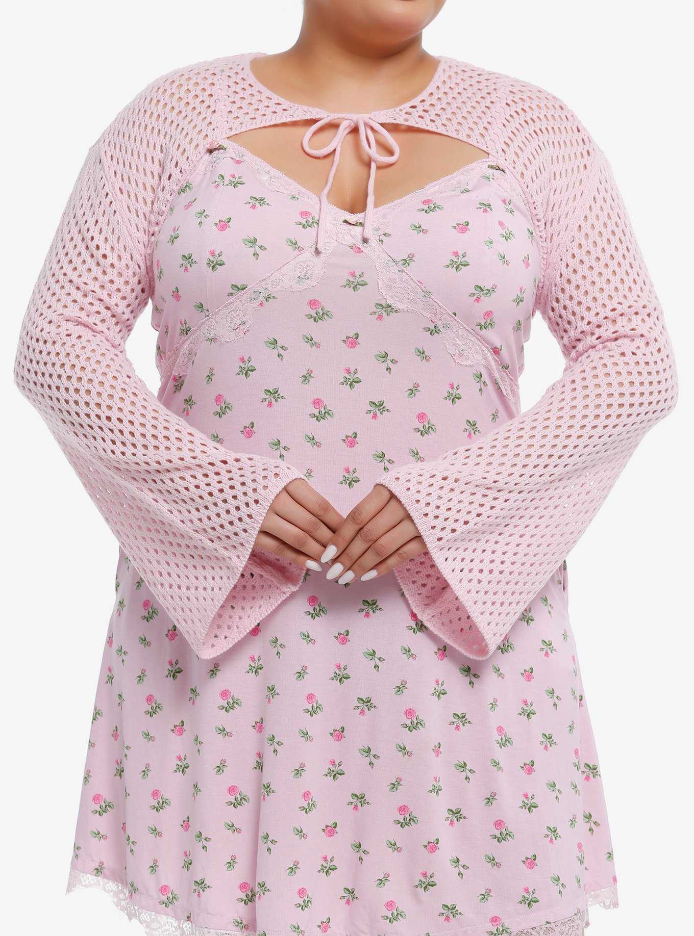 Sweet Society Pink Knit Bolero Girls Crop Shrug Plus Size, , hi-res