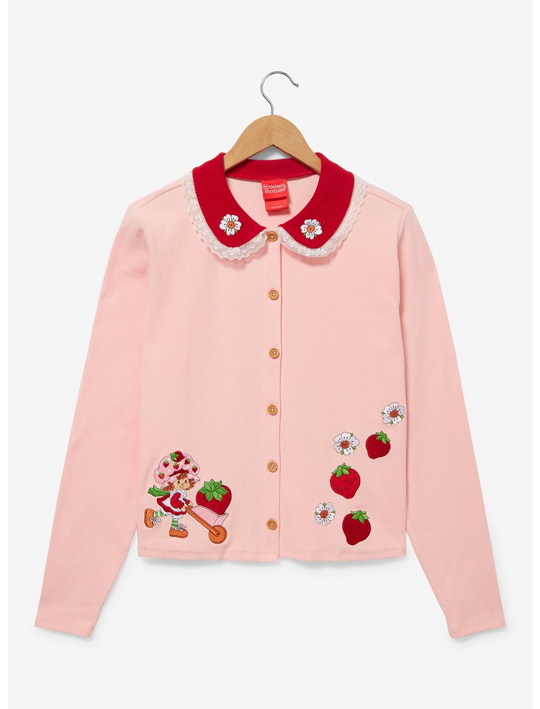 Strawberry Shortcake Portrait Collared Women's Plus Size Cardigan - BoxLunch Exclusive, LIGHT PINK, hi-res