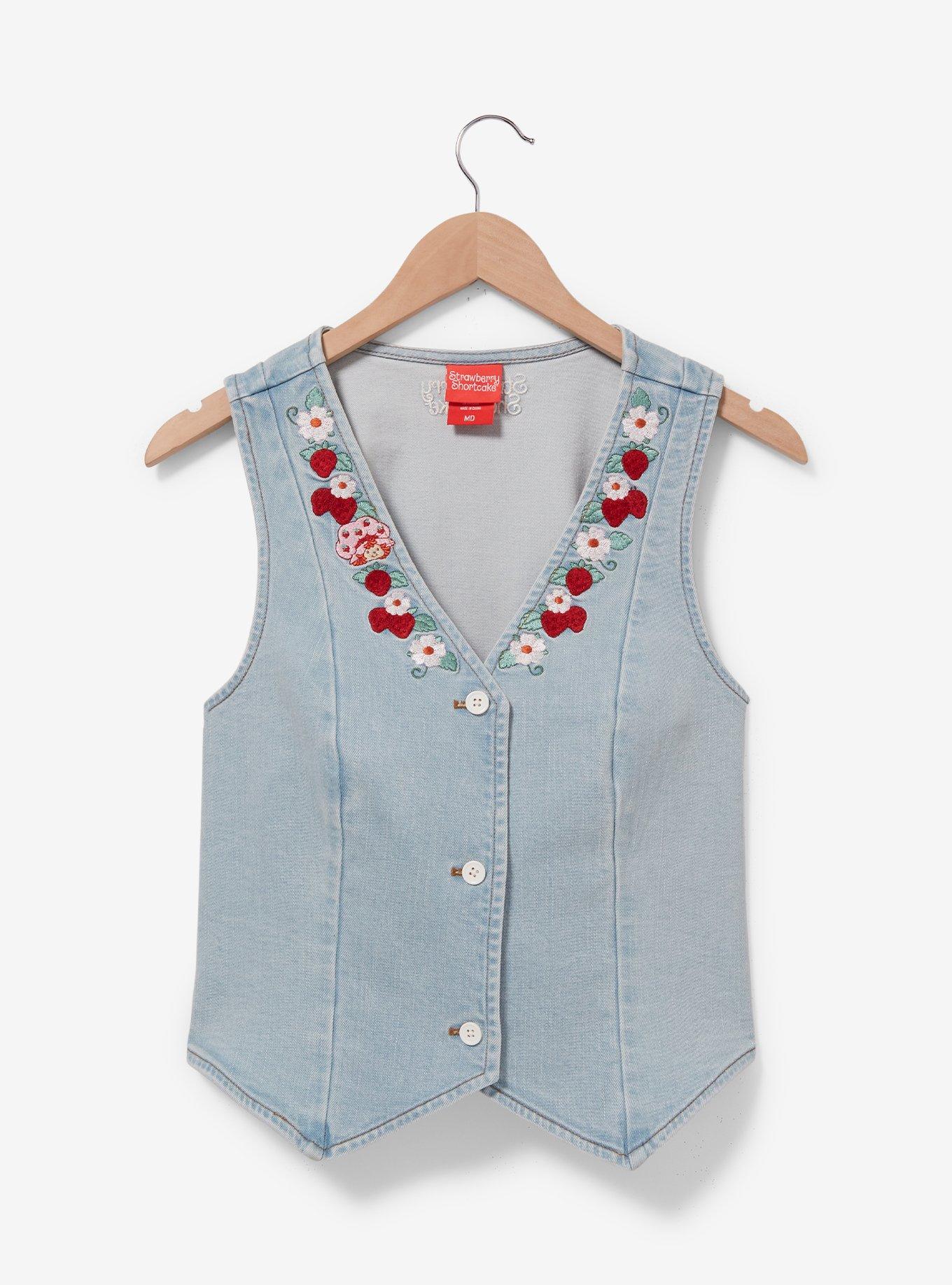 Strawberry Shortcake Floral Strawberry Women's Denim Vest - BoxLunch Exclusive, LIGHT BLUE, hi-res