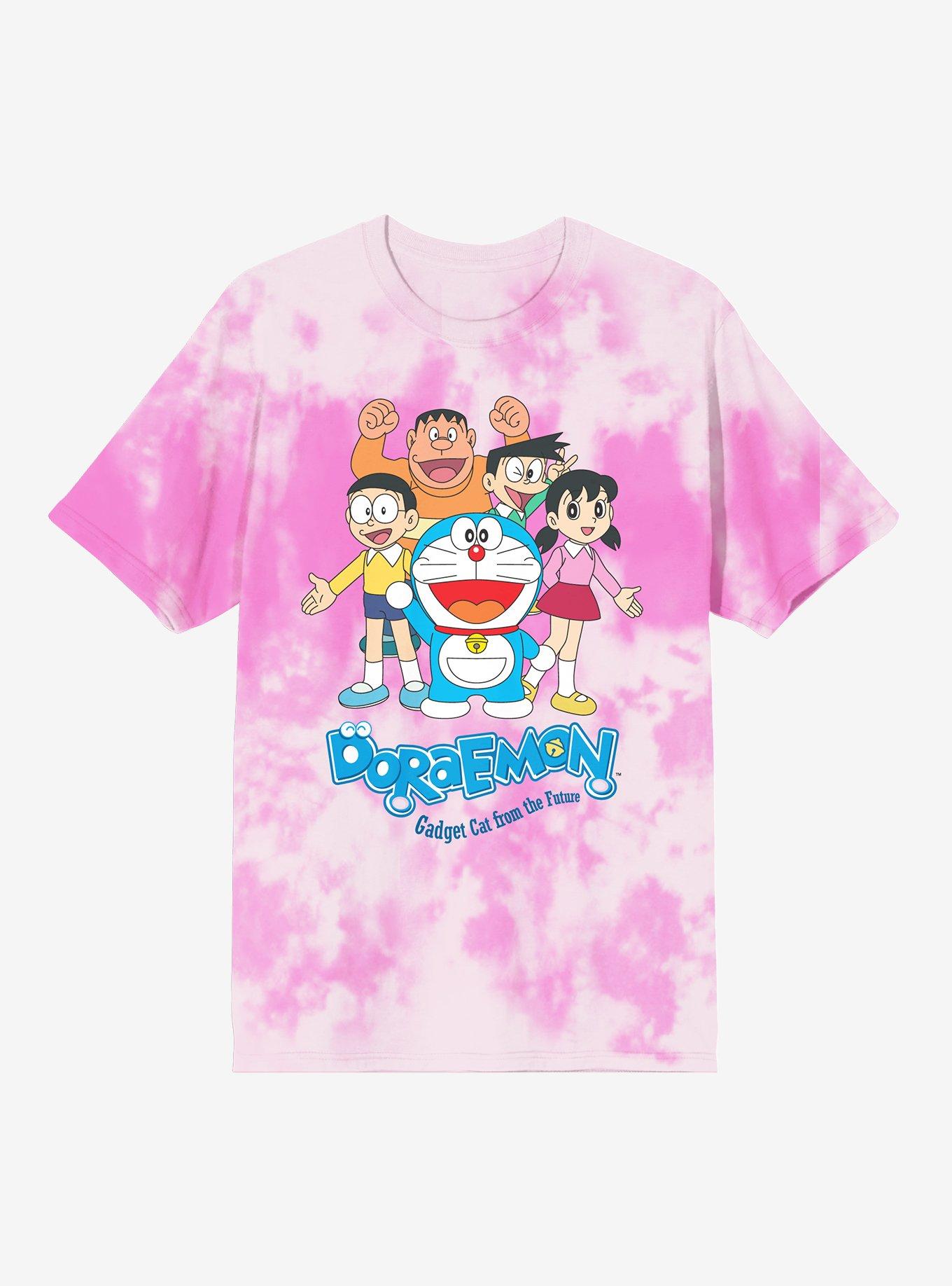 Doraemon Group Pink Tie-Dye T-Shirt
