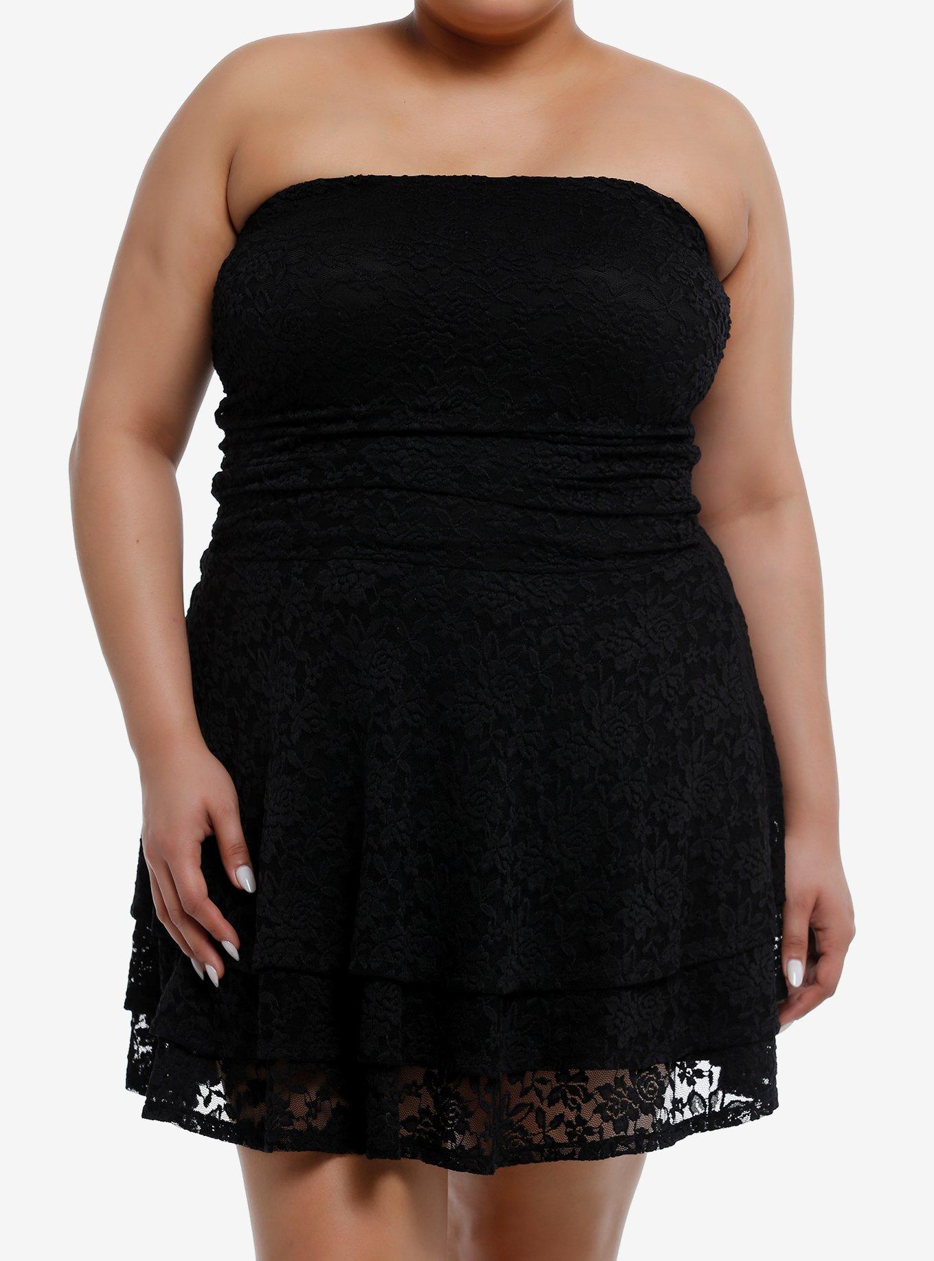 Black Lace Tiered Strapless Dress Plus Size | Hot Topic