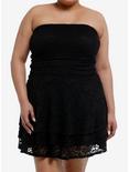 Black Lace Tiered Strapless Dress Plus Size, BLACK, hi-res