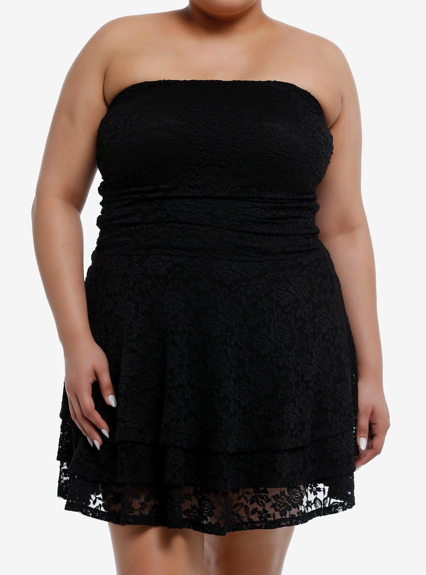 Black Lace Tiered Strapless Dress Plus Size