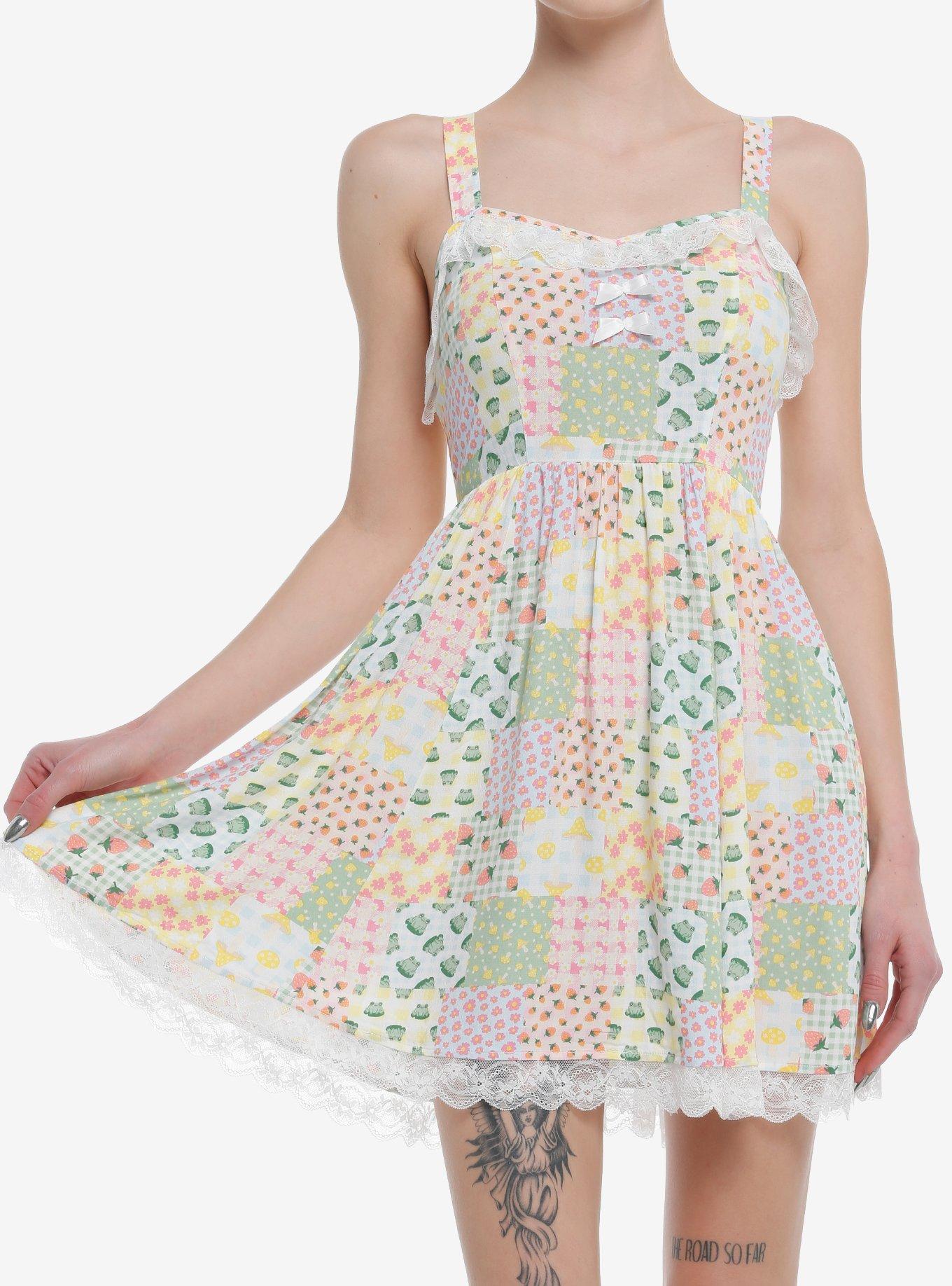 Thorn & Fable Floral Frog Patchwork Dress, , hi-res