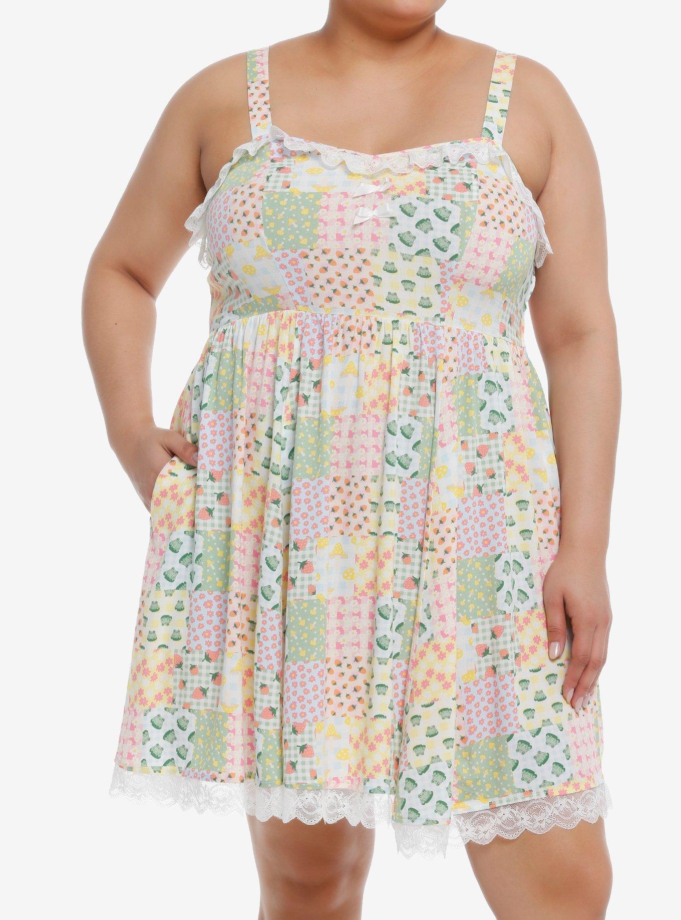 Thorn & Fable Floral Frog Patchwork Dress Plus Size, , hi-res