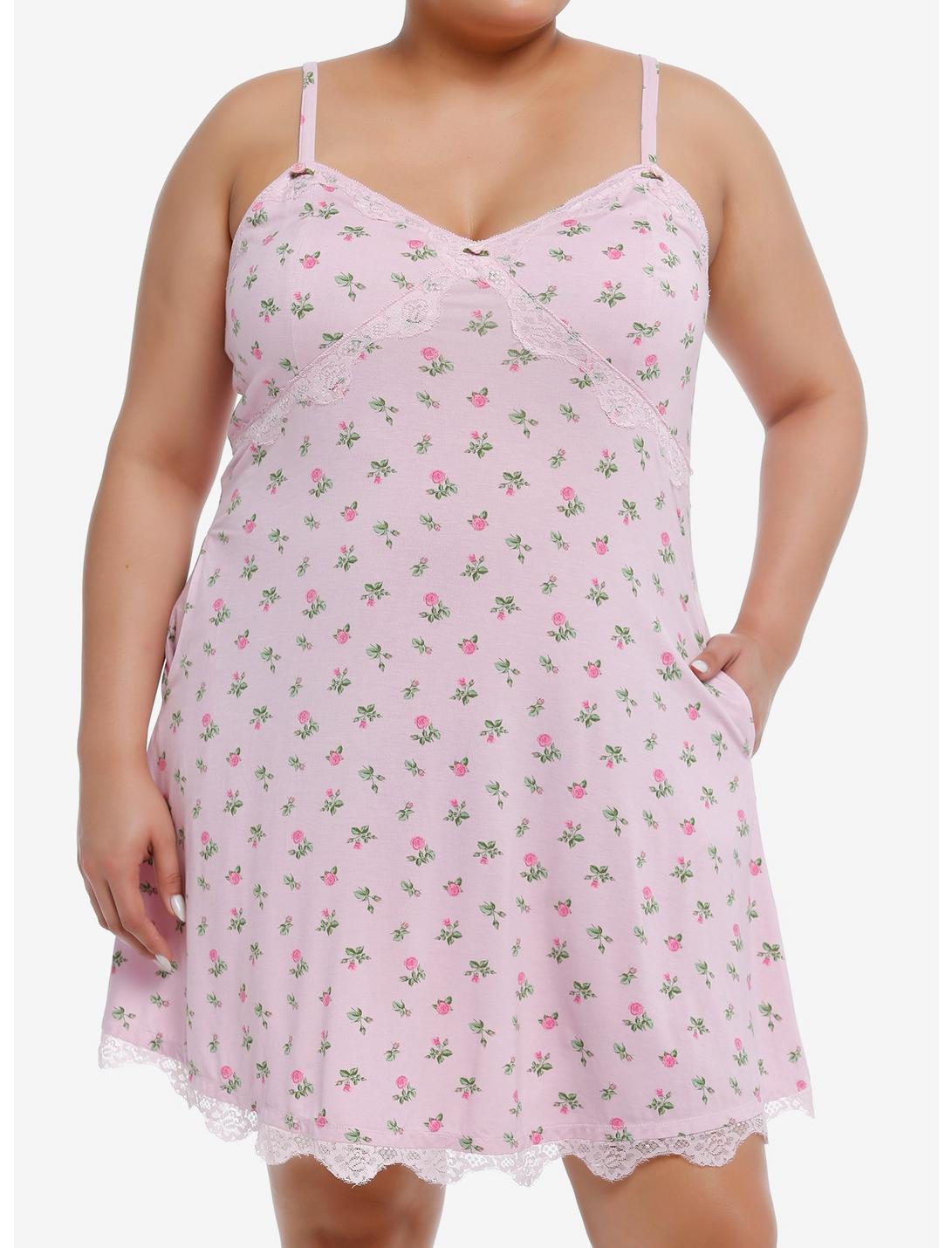 Sweet Society Pink Dainty Rose Slip Dress Plus Size, PINK, hi-res