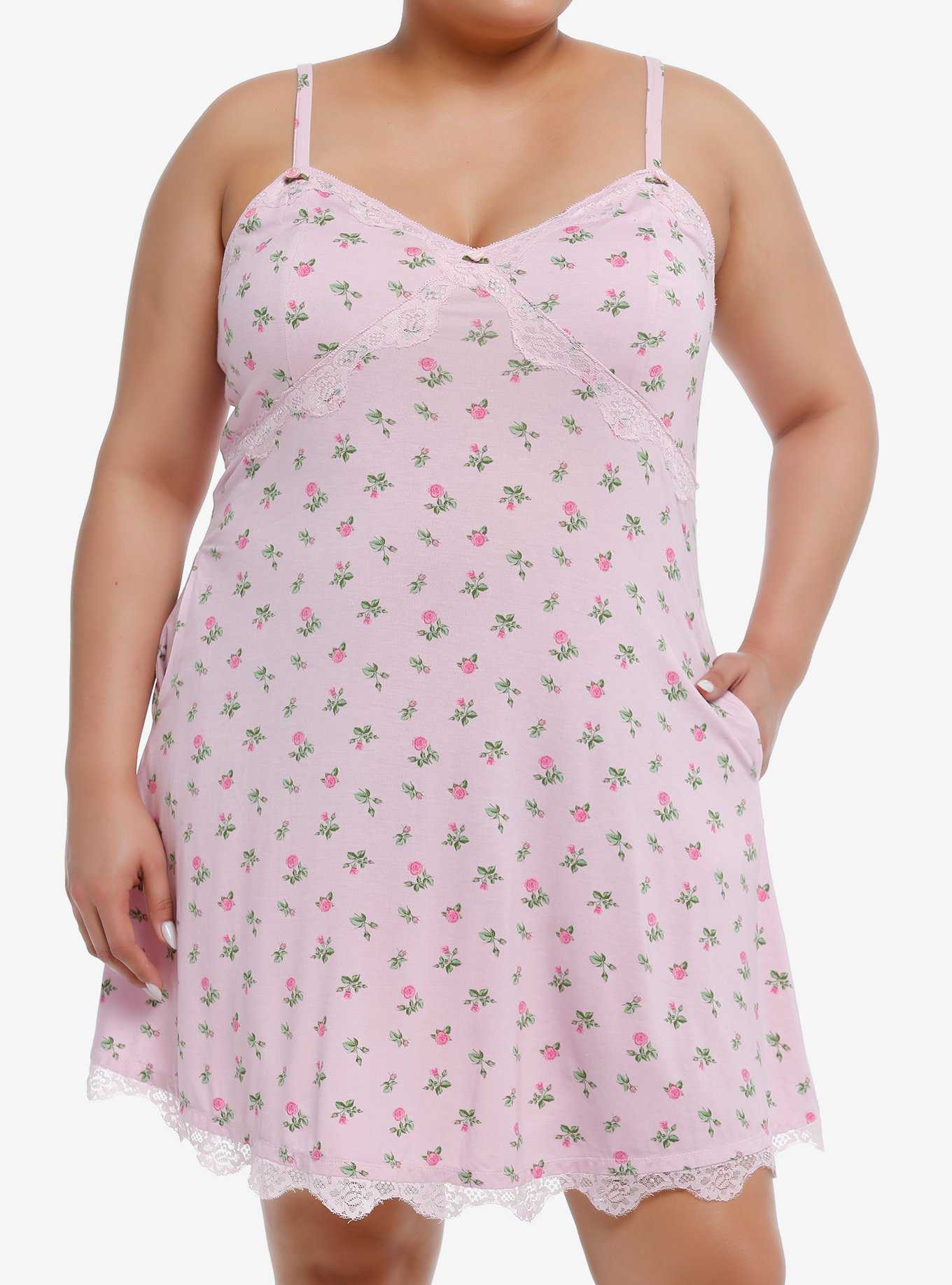 Sweet Society Pink Dainty Rose Slip Dress Plus Size, , hi-res