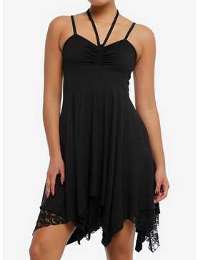 Black Tiered Ruched Halter Dress, , hi-res