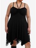Black Tiered Ruched Halter Dress Plus Size, BLACK, hi-res
