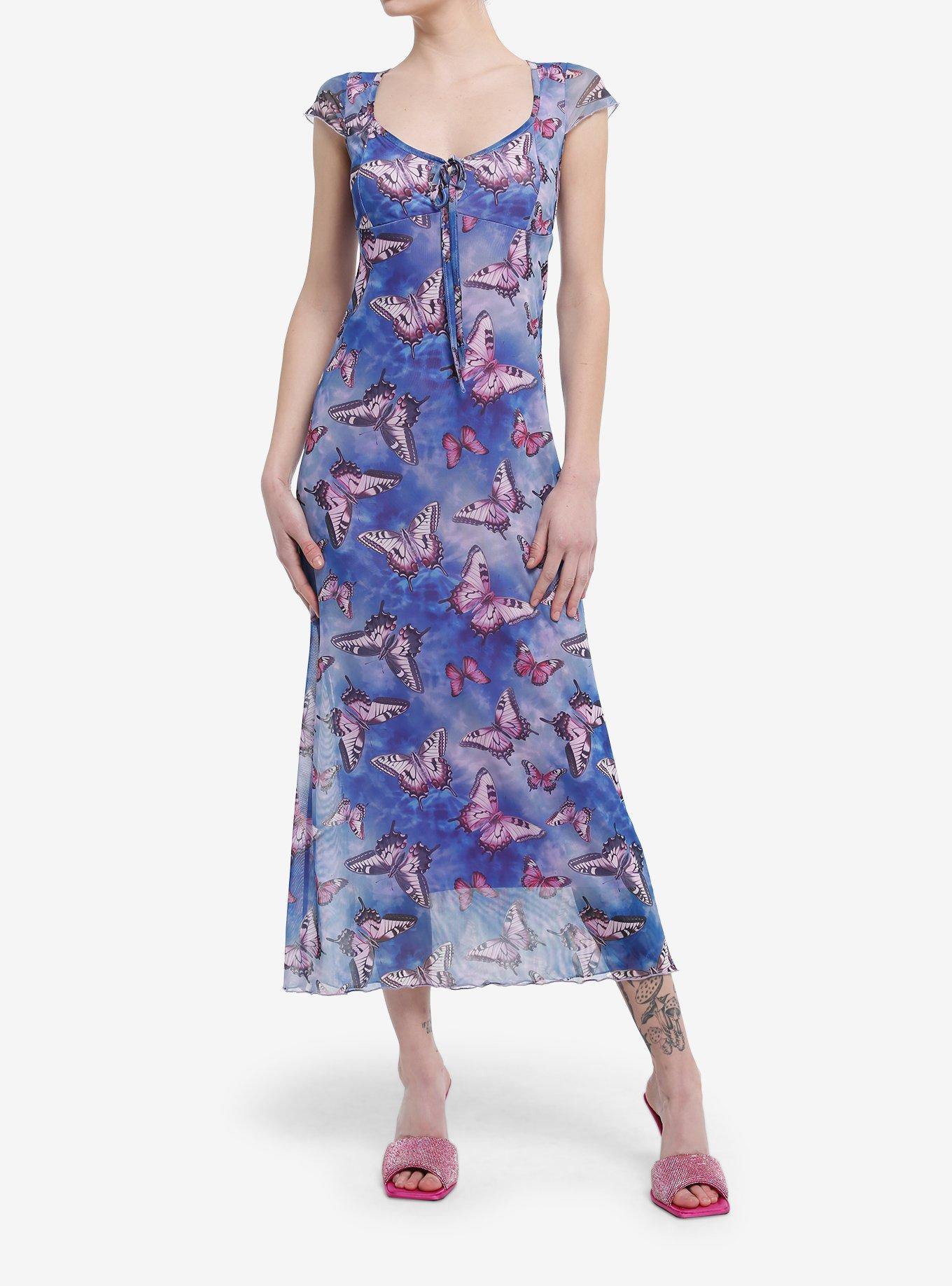 Sweet Society Blue Butterfly Mesh Midi Dress | Hot Topic