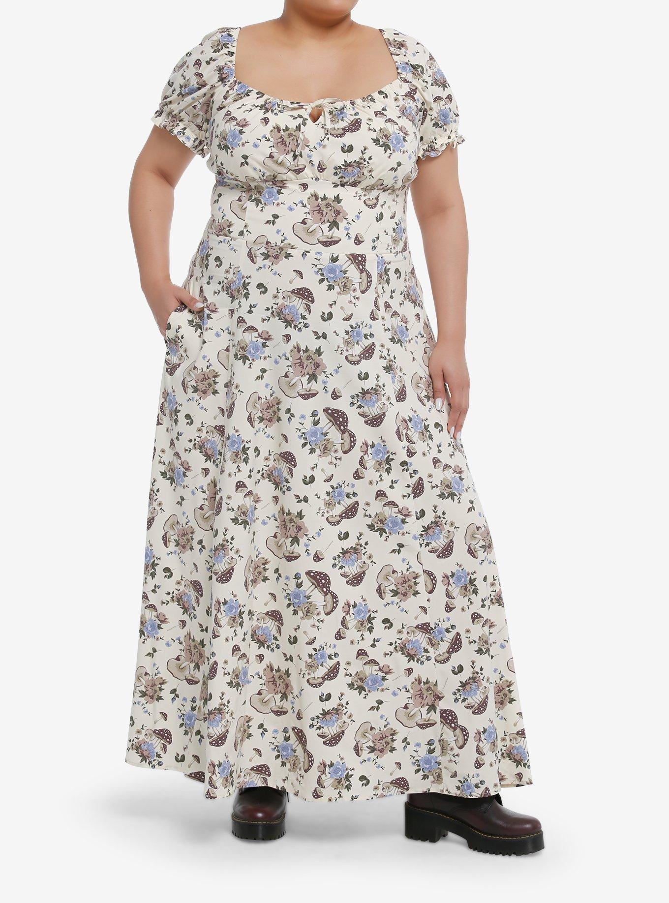 Thorn & Fable Mushroom Flower Empire Maxi Dress Plus Size, , hi-res
