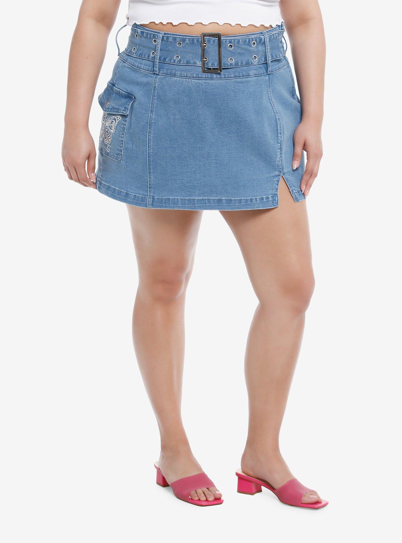 Sweet Society® Butterfly Rhinestone Denim Mini Skirt Plus Size, , hi-res