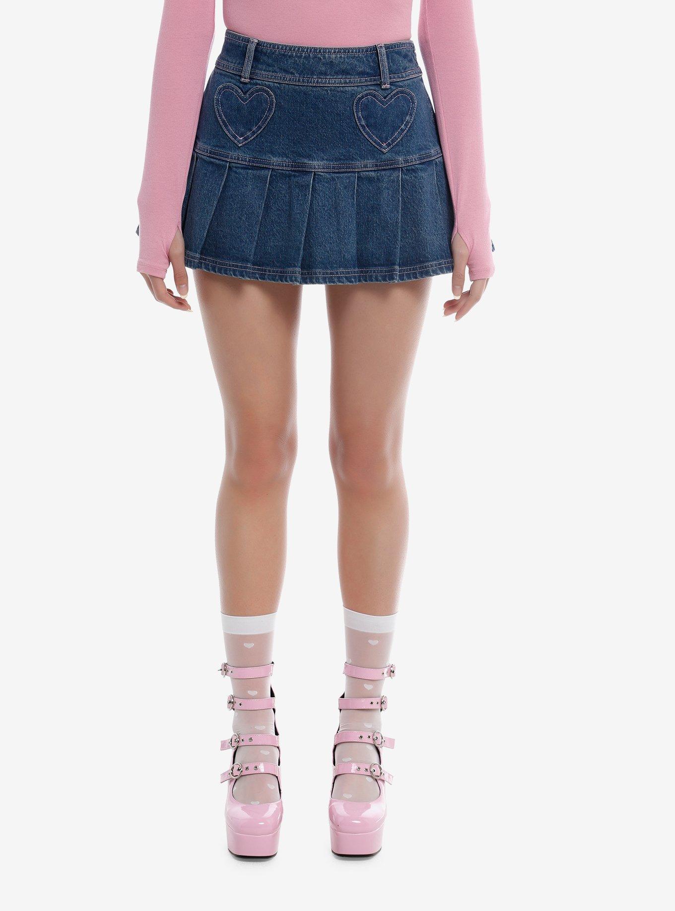 Sweet Society™ Heart Patch Pleated Denim Skirt