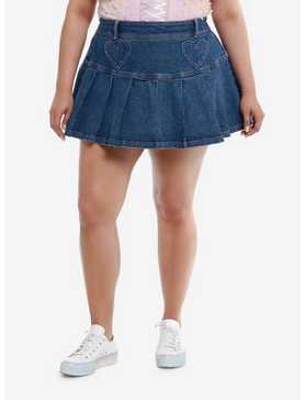 Sweet Society™ Heart Patch Pleated Denim Skirt Plus Size, , hi-res