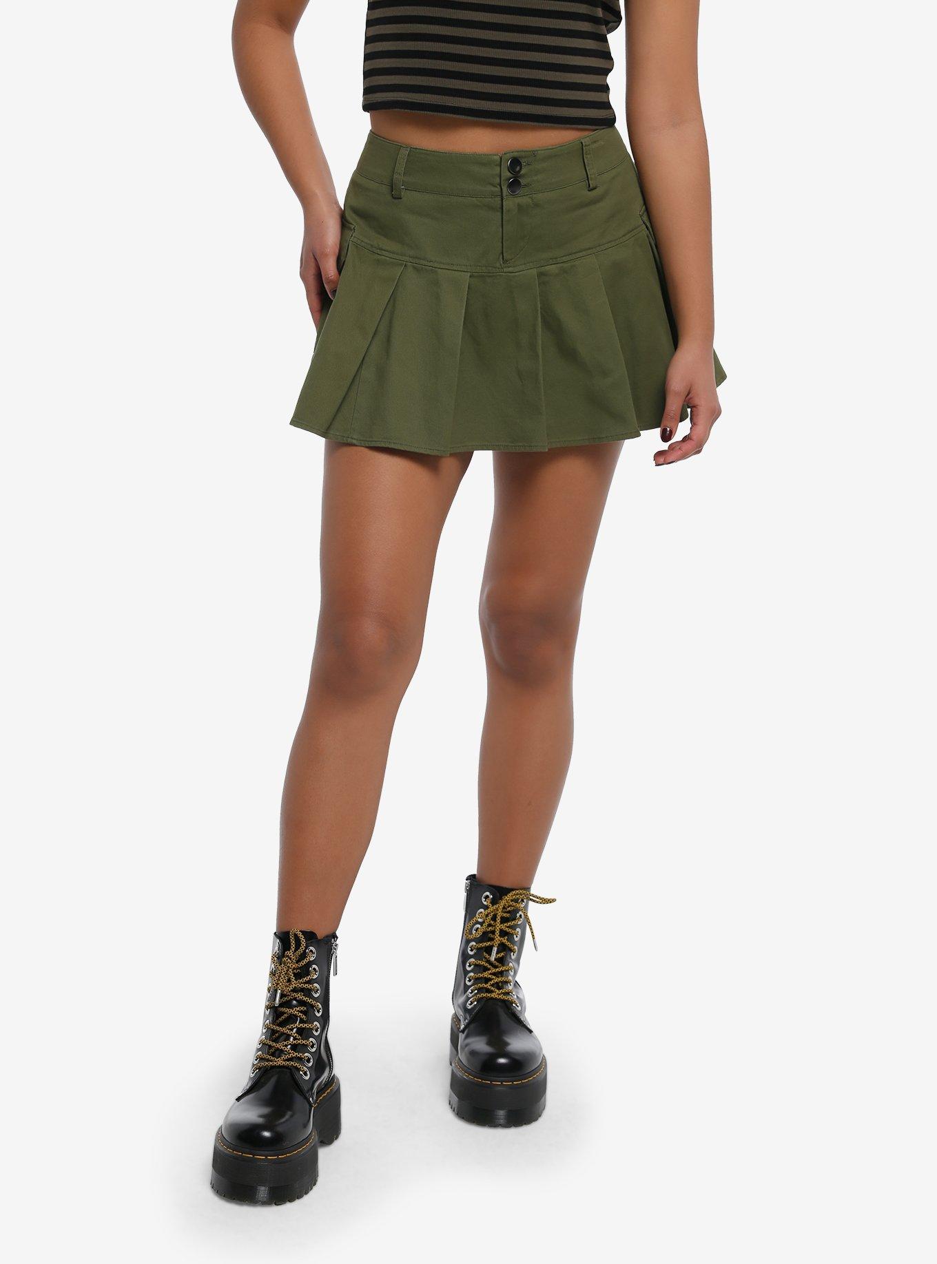 Green Cargo Pleated Skirt, , hi-res