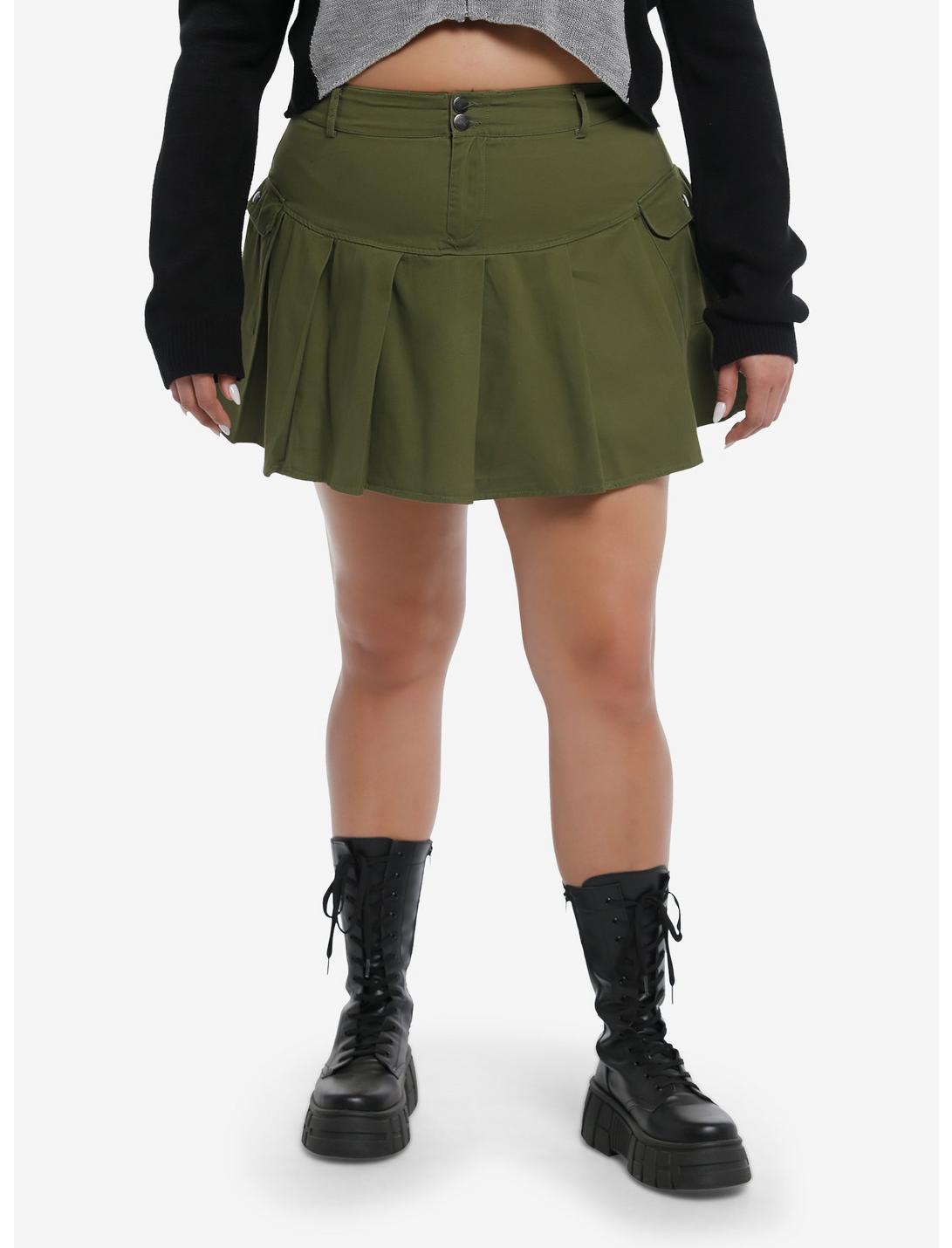 Green Cargo Pleated Skirt Plus Size, GREEN, hi-res