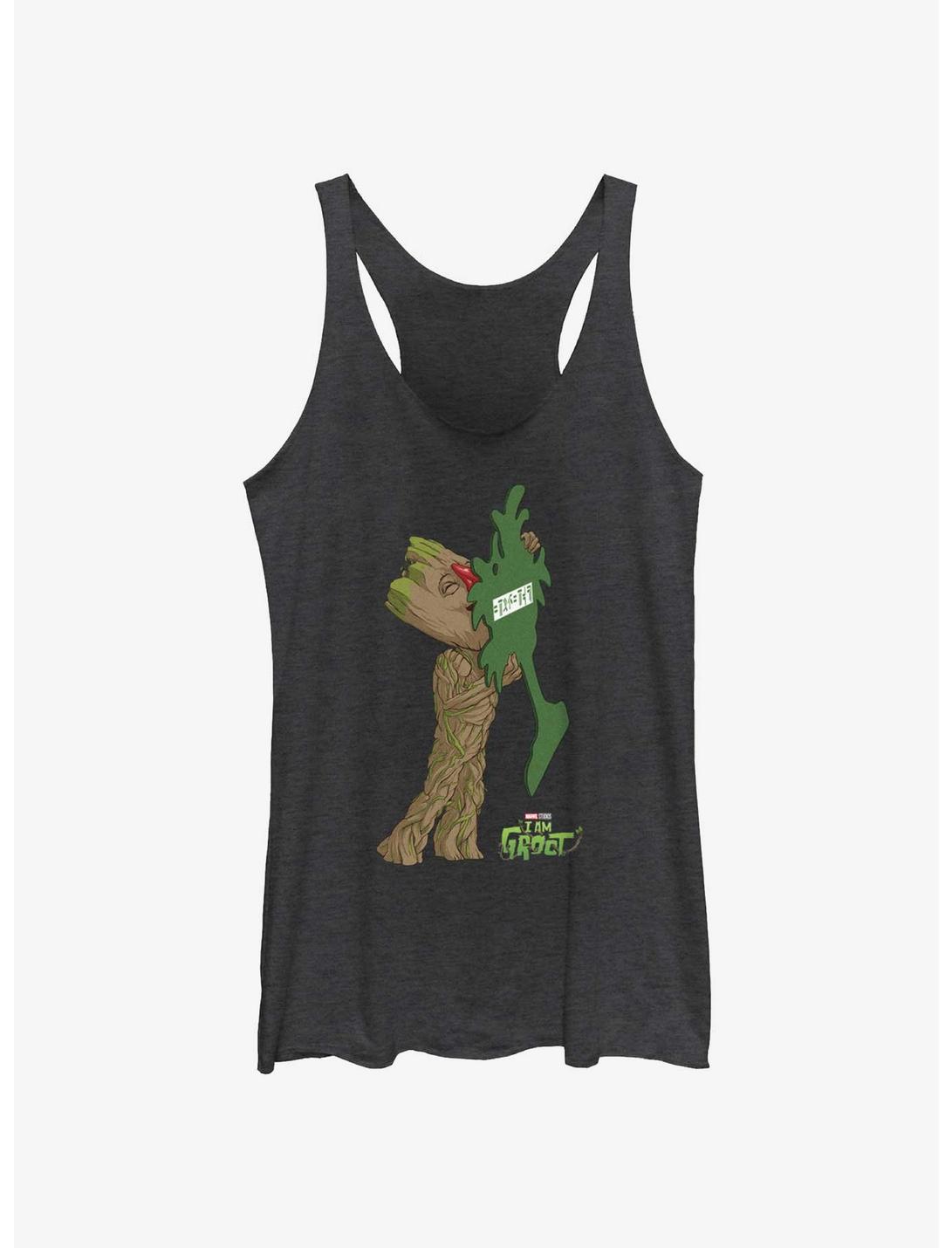 Marvel Guardians Of The Galaxy Baby Groot And Tree Girls Raw Edge Tank, BLK HTR, hi-res
