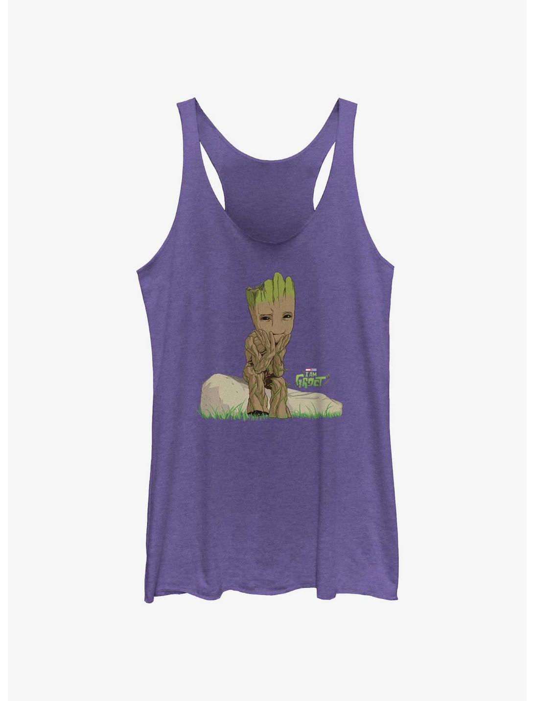 Marvel Guardians Of The Galaxy Groot Thinking Girls Raw Edge Tank, PUR HTR, hi-res