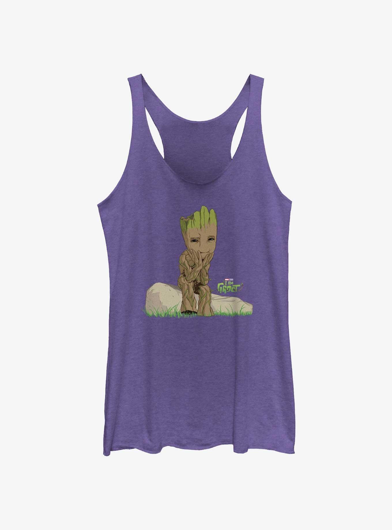Marvel Guardians Of The Galaxy Groot Thinking Girls Raw Edge Tank, PUR HTR, hi-res