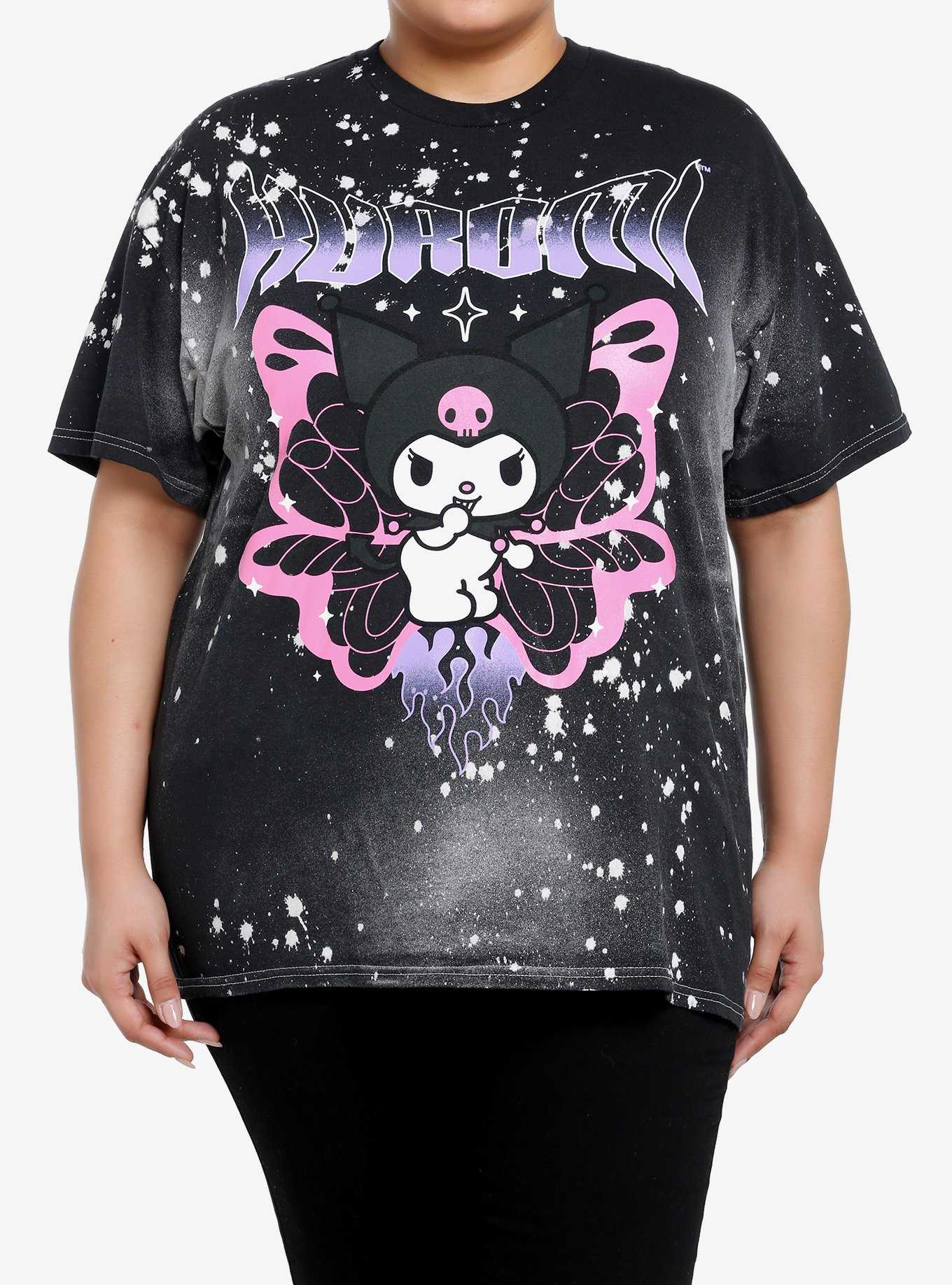 Kuromi Butterfly Flame Tie-Dye Boyfriend Fit Girls T-Shirt Plus Size, , hi-res