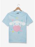 Sanrio Emo-Kyun Cinnamoroll Glitter Heart Women's T-Shirt - BoxLunch Exclusive, LIGHT BLUE, hi-res