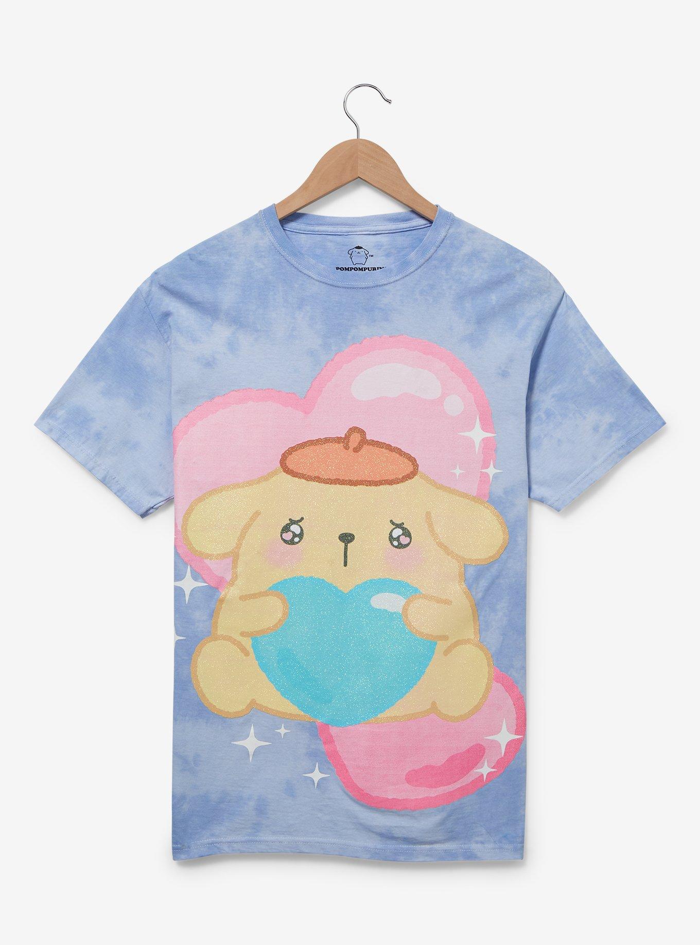 Sanrio Emo-Kyun Pompompurin Glitter Heart Women's T-Shirt - BoxLunch Exclusive, LIGHT PURPLE, hi-res