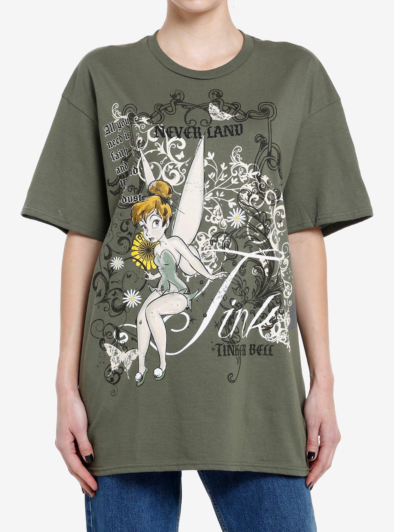 | Pan Hot Oversized Bell Topic Green T-Shirt Disney Girls Peter Wash Tinker