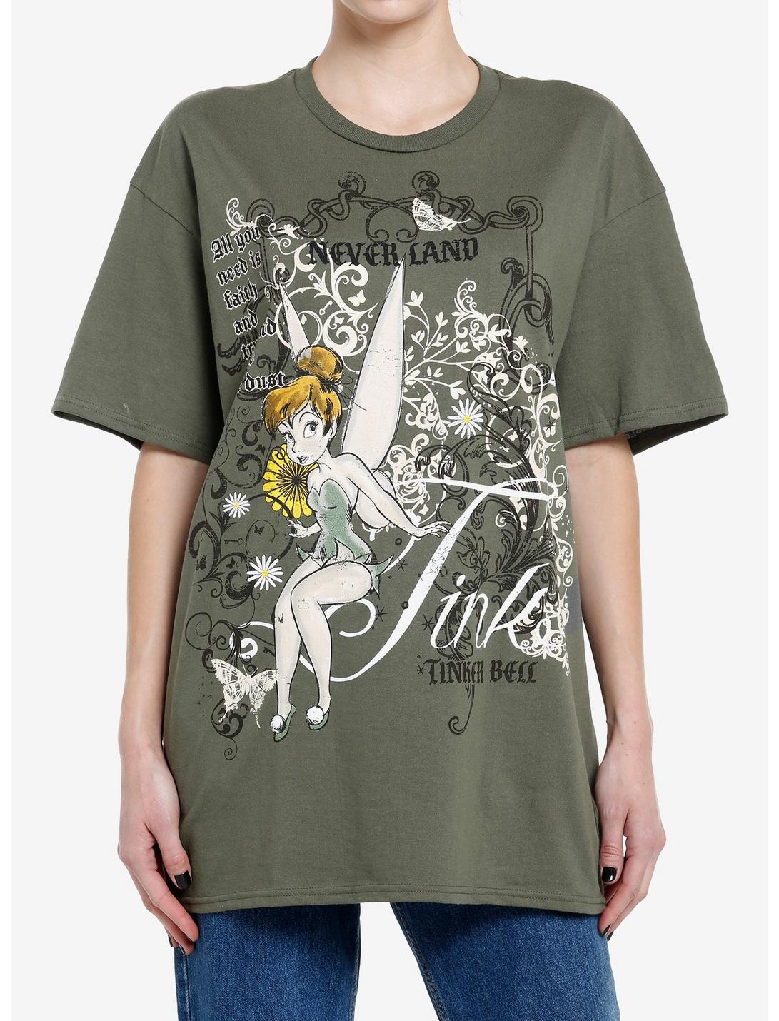 Disney Peter Pan Tinker Bell Green Wash Girls Oversized T-Shirt, MULTI, hi-res