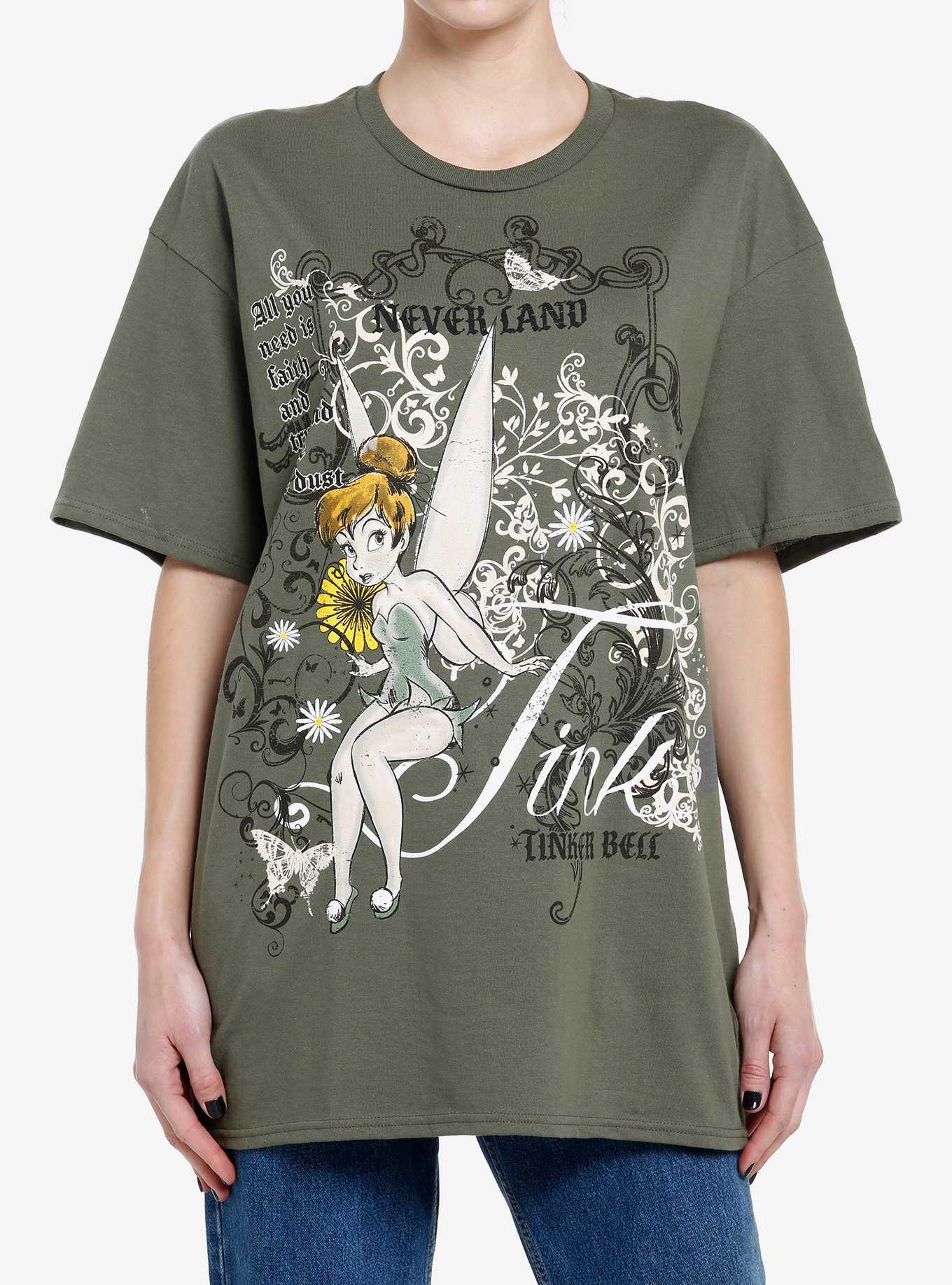 Disney Peter Pan Tinker Bell Green Wash Girls Oversized T-Shirt, , hi-res