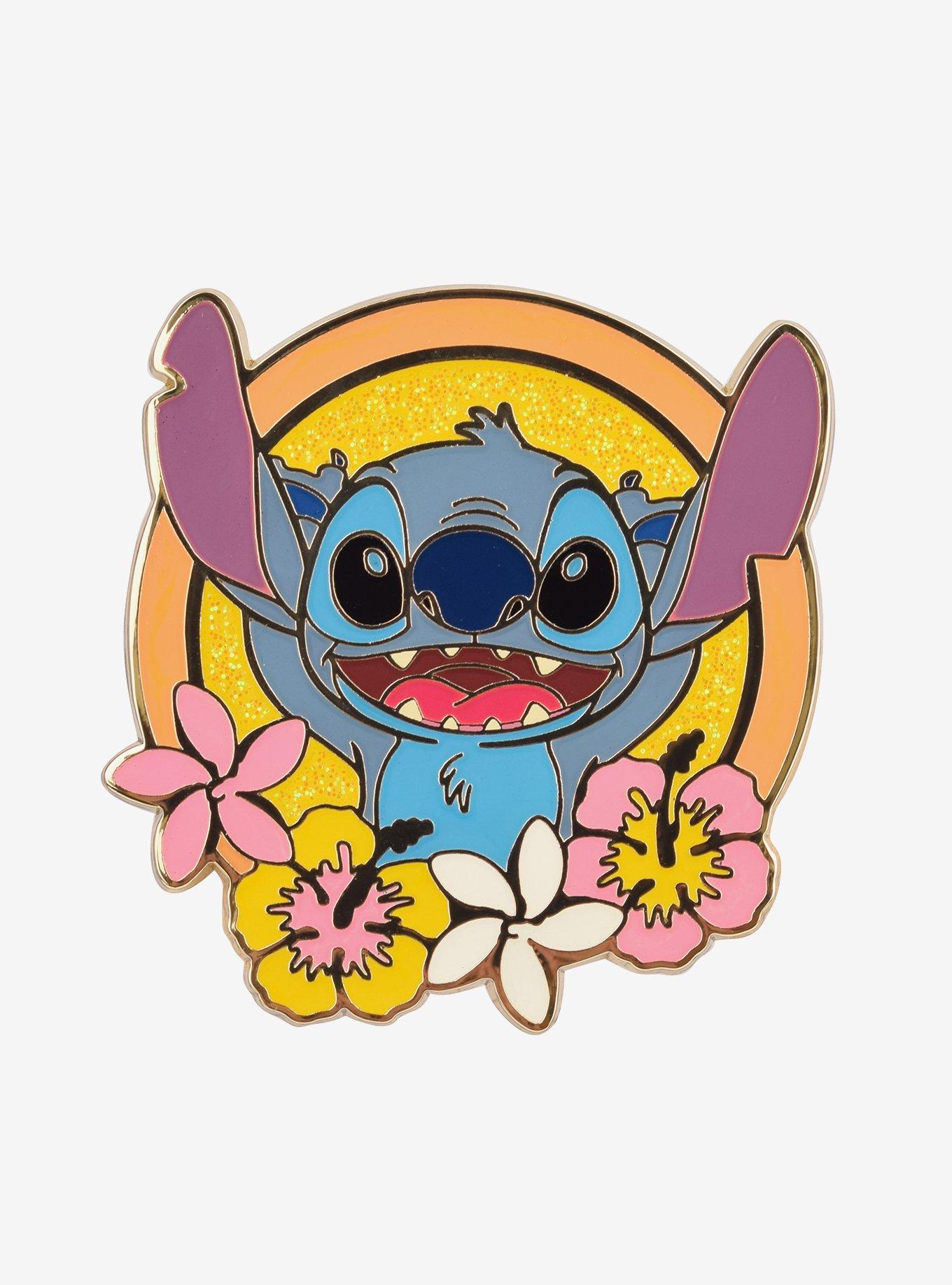 Disney Lilo & Stitch Floral Frame Stitch Enamel Pin - BoxLunch Exclusive, , hi-res