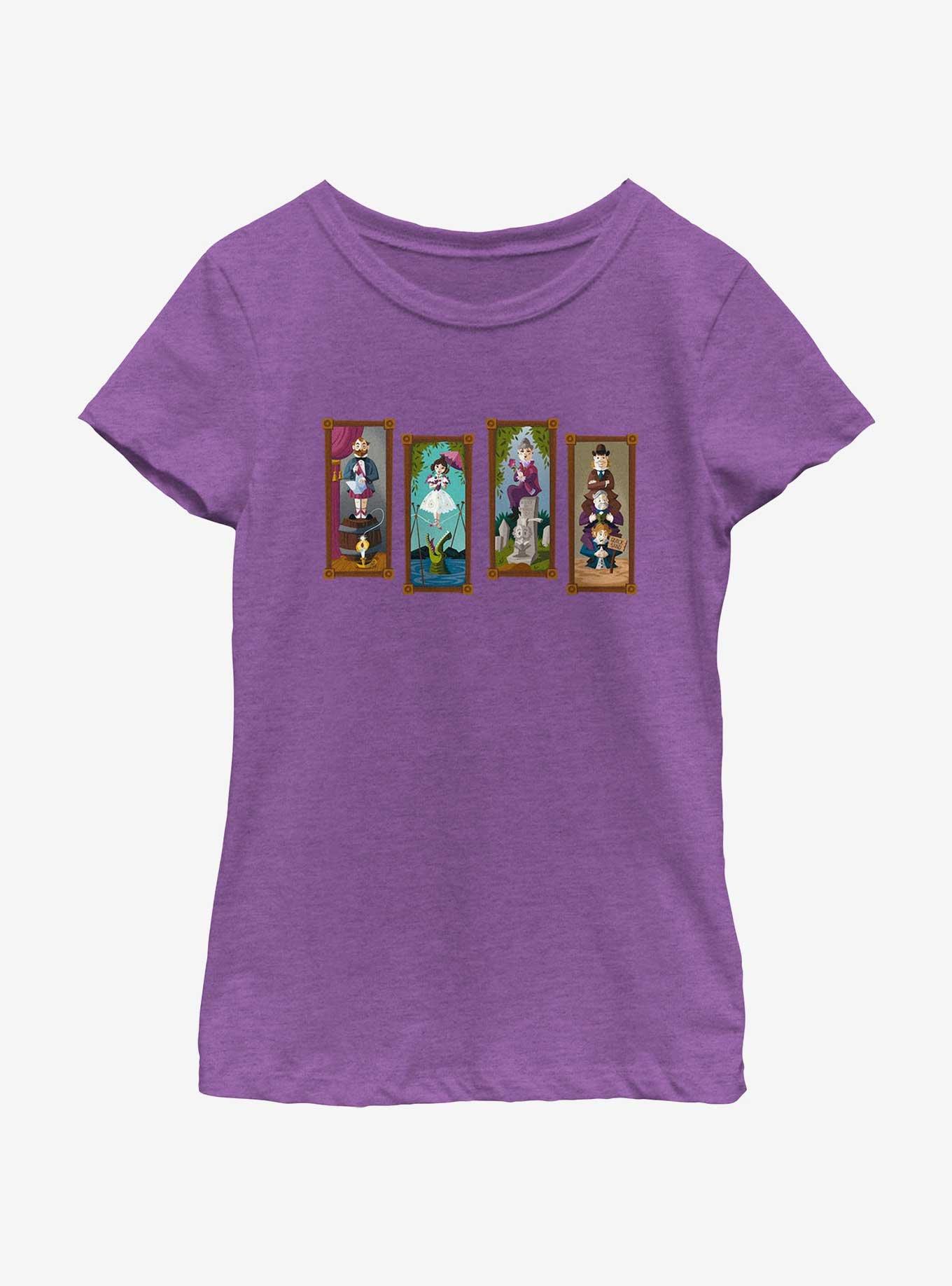 Disney The Haunted Mansion Characters Stretching Portraits Youth Girls T-Shirt, PURPLE BERRY, hi-res