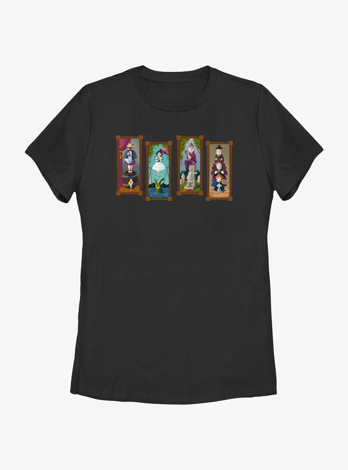 Disney The Haunted Mansion Characters Stretching Portraits Womens T-Shirt, BLACK, hi-res