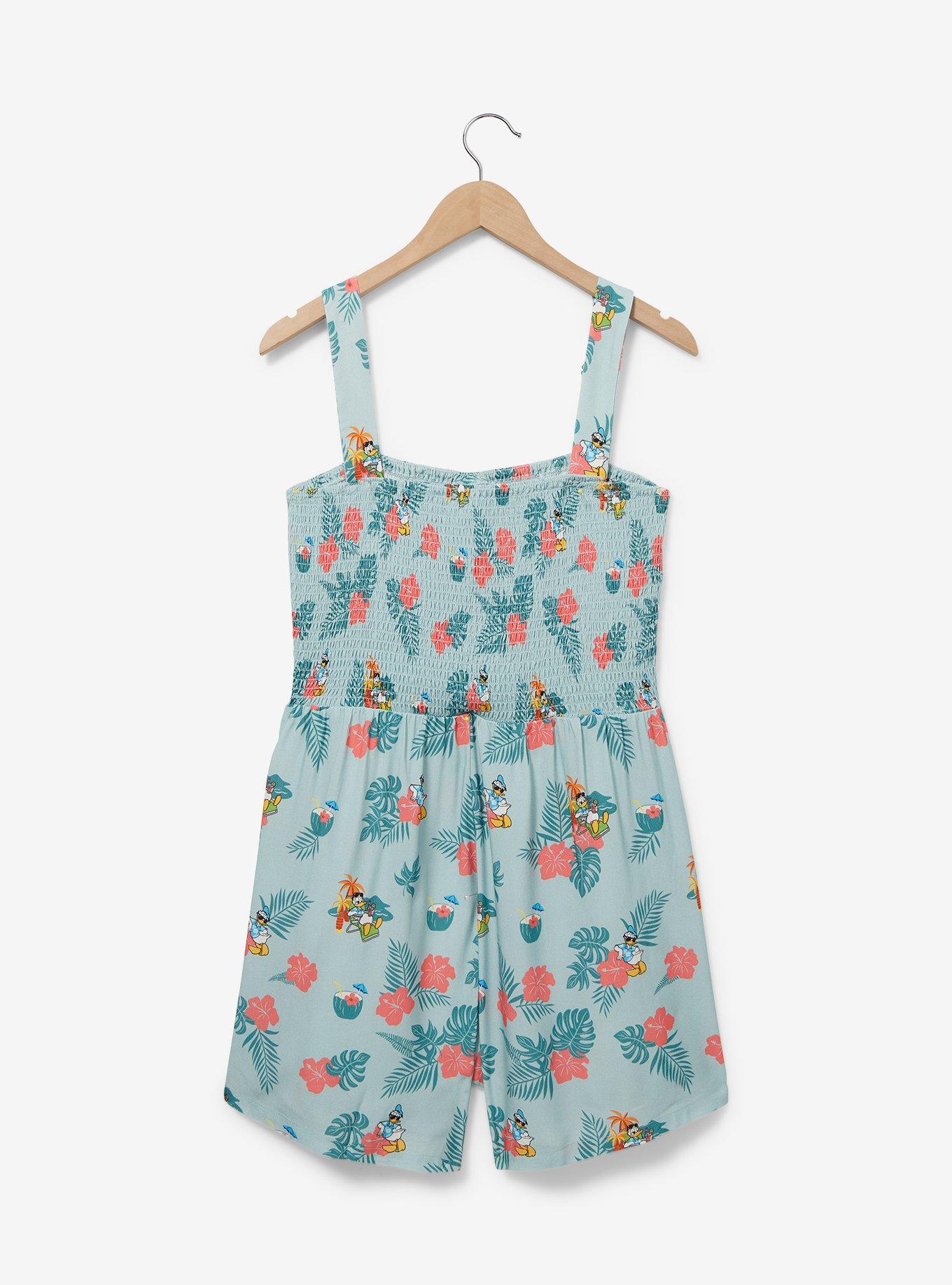 Disney Donald Duck Tropical Allover Print Smock Romper Plus Size, , hi-res