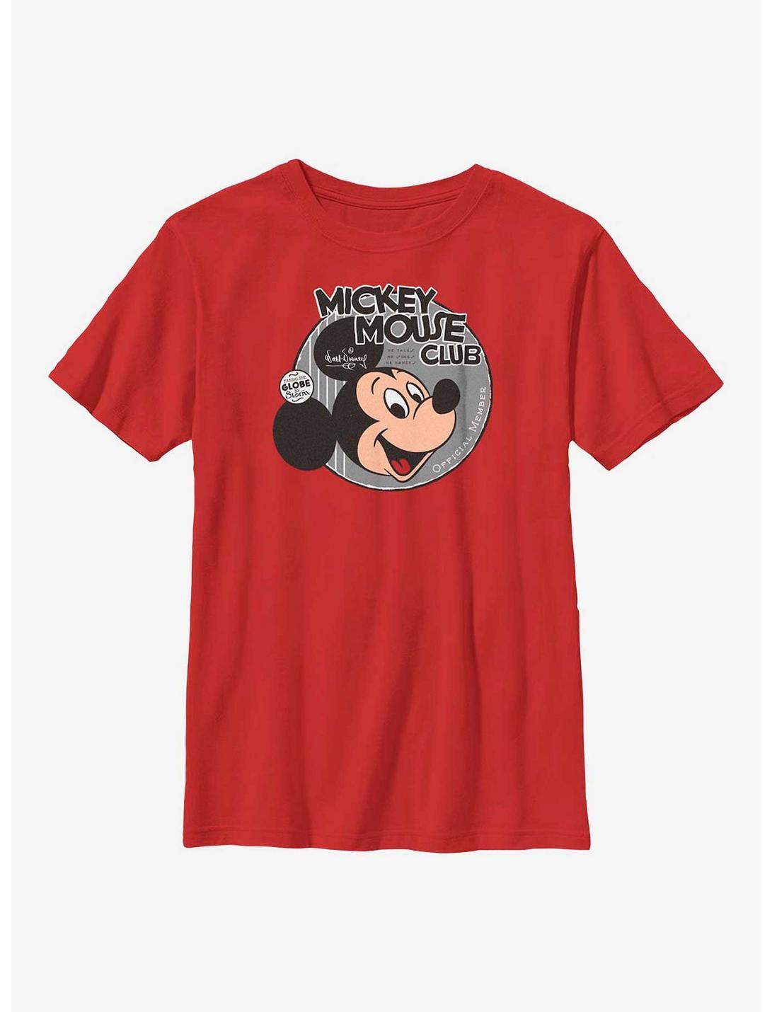 Disney 100 Mickey Mouse Circle Badge Youth T-Shirt, RED, hi-res
