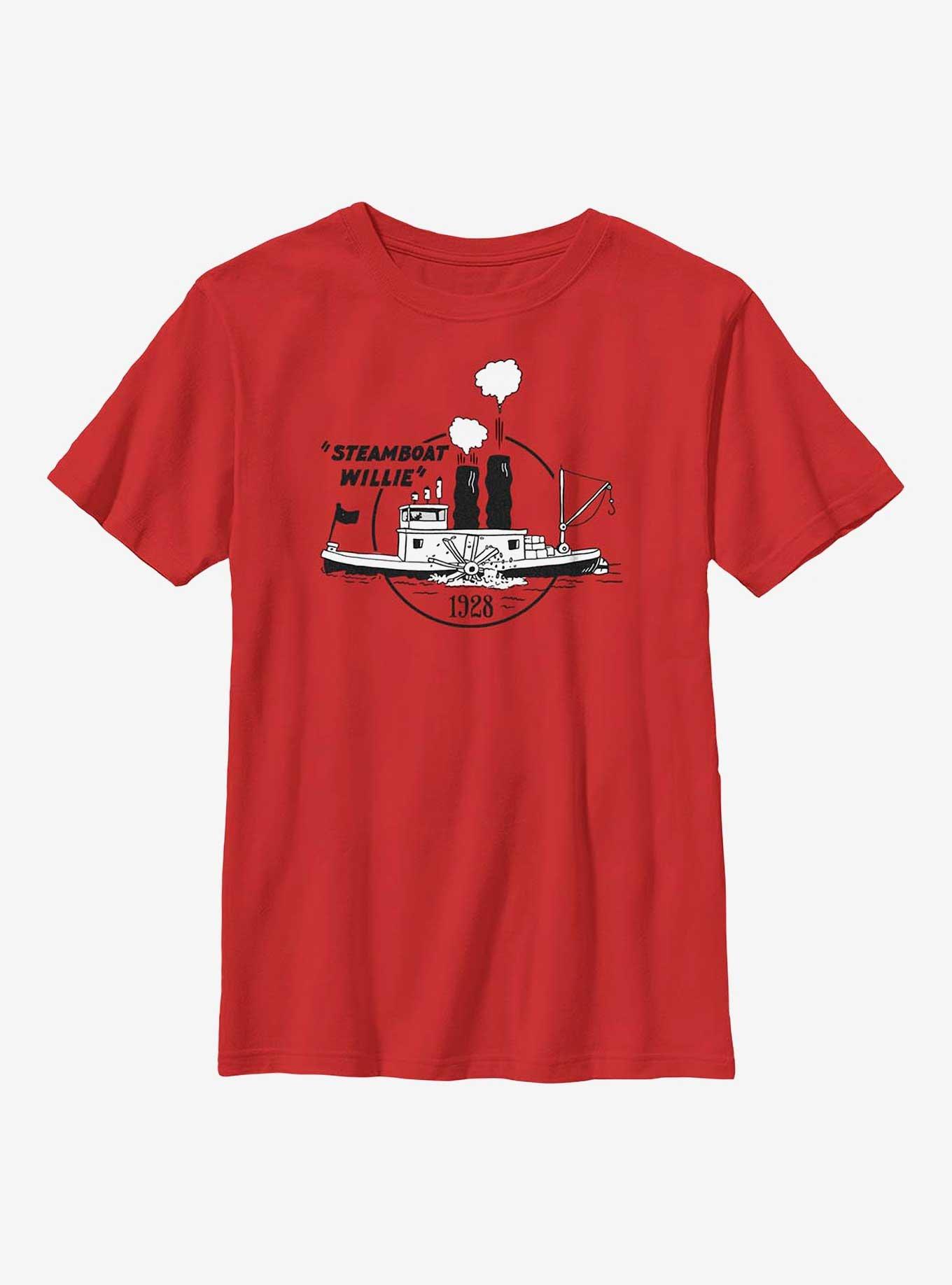 Disney 100 Steamboat Willie Youth T-Shirt, RED, hi-res