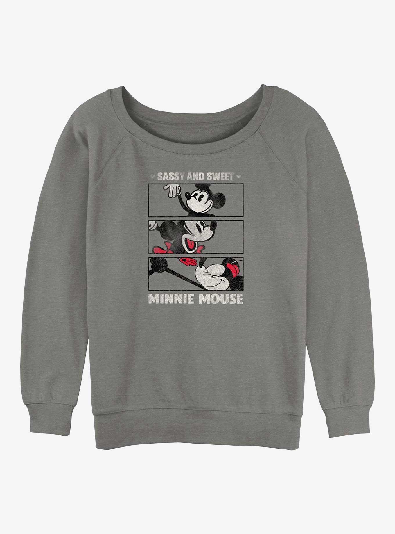 Disney 100 Minnie Mouse Sassy And Sweet Minnie Womens Slouchy Sweatshirt GREY BoxLunch