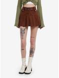 Brown Low-Rise Button Skirt With Belt, BROWN, hi-res