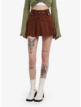 Brown Low-Rise Button Skirt With Belt, , hi-res