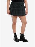 Social Collision® Green Plaid Grommet Low Rise Pleated Skirt Plus Size, BLACK, hi-res