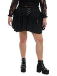 Black Lace-Up Tiered Hanky Hem Skirt Plus Size, BLACK, hi-res